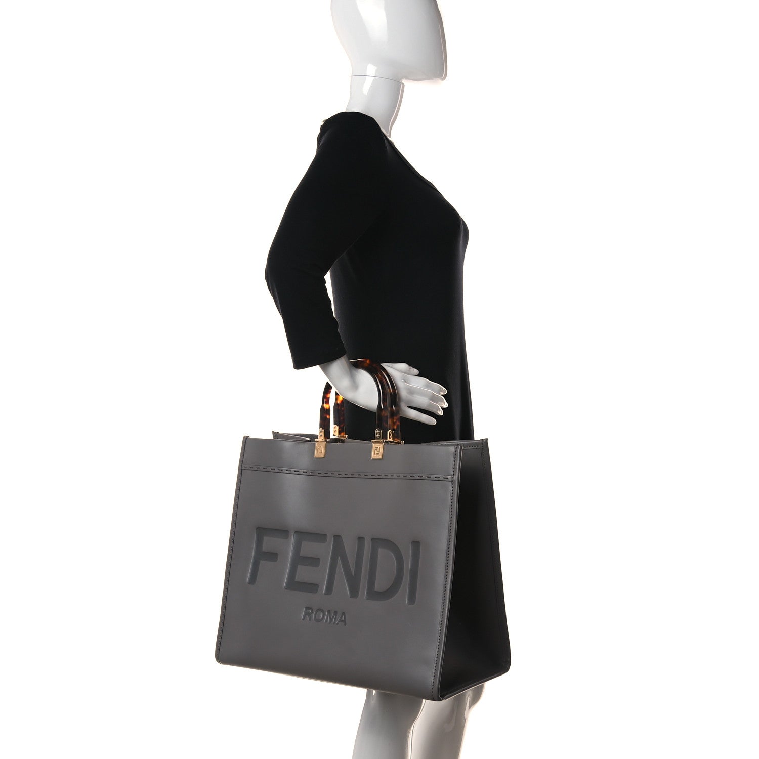 Fendi Vitello King Plexiglass Logo Embossed Large Fendi Sunshine Shopper Tote Moon 2 of 12