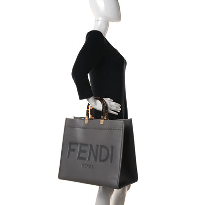 Fendi Vitello King Plexiglass Logo Embossed Large Fendi Sunshine Shopper Tote Moon 2 of 12