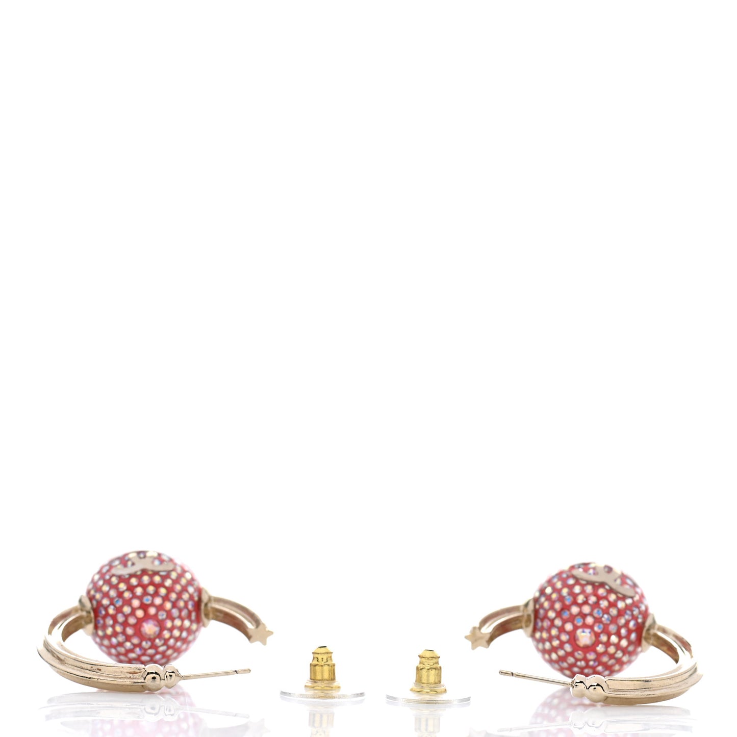 Crystal CC Ball Hoop Earrings Pink Gold