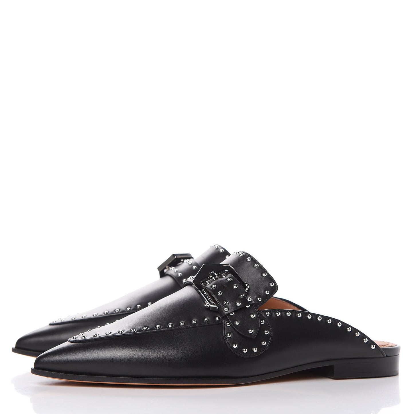 Calfskin Studded Elegant Loafer Mule 37.5 Black