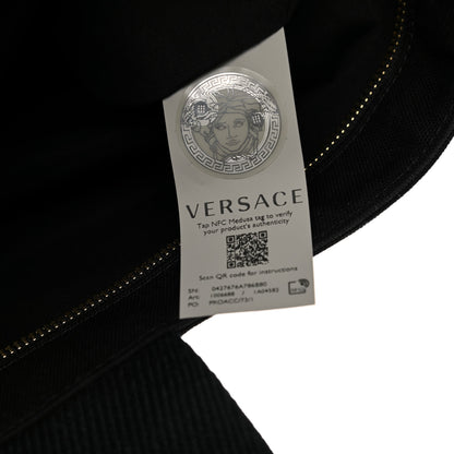 Fendi X VERSACE Cotton Canvas Cuoio Romano Fendace Logo Embroidered Signature Shopping Tote Black Gold 7 of 11
