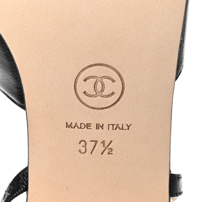 Chanel Goatskin Grosgrain Cap Toe CC Slingback Pumps 37.5 Black 8 of 9