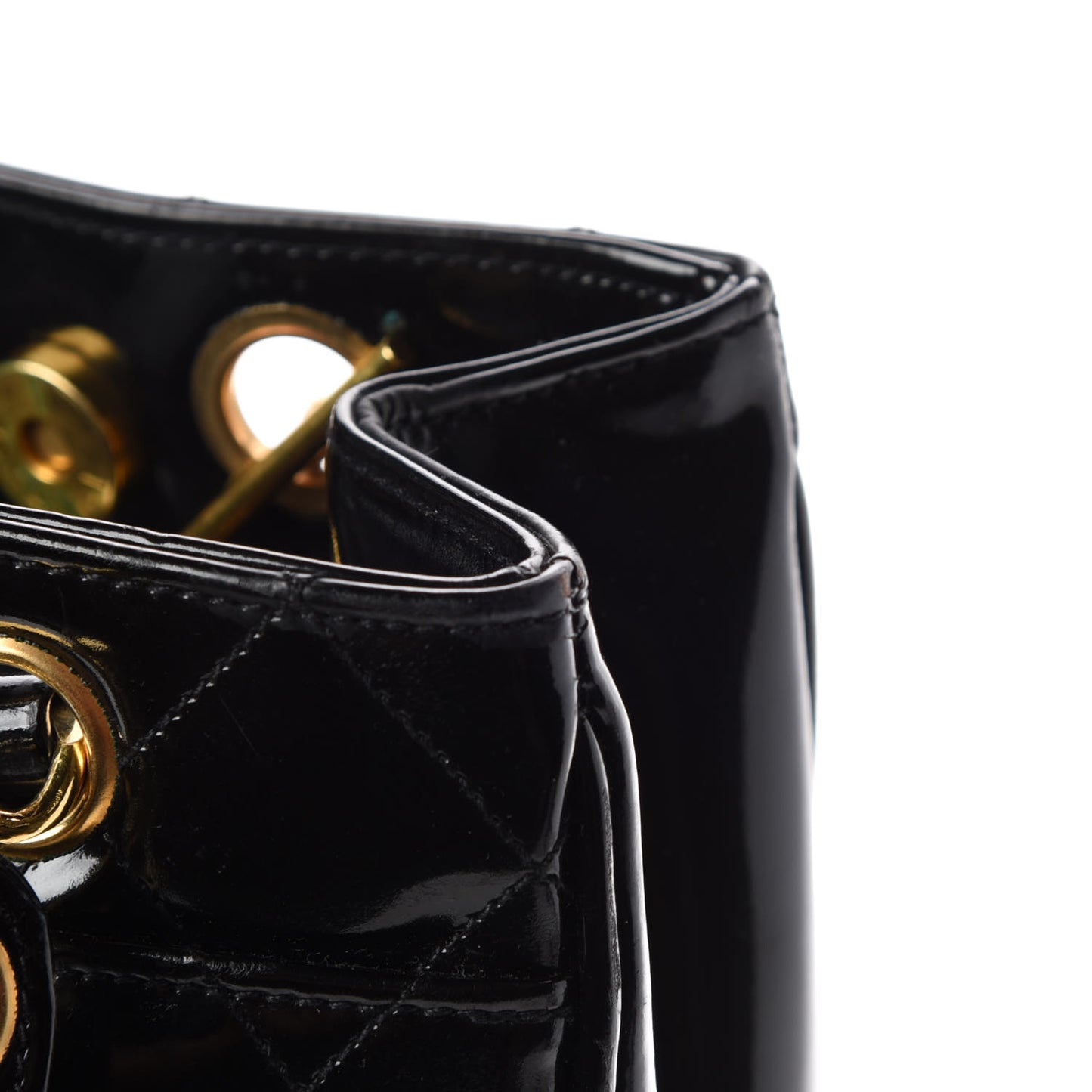 Patent Quilted Shoulder Bag Black