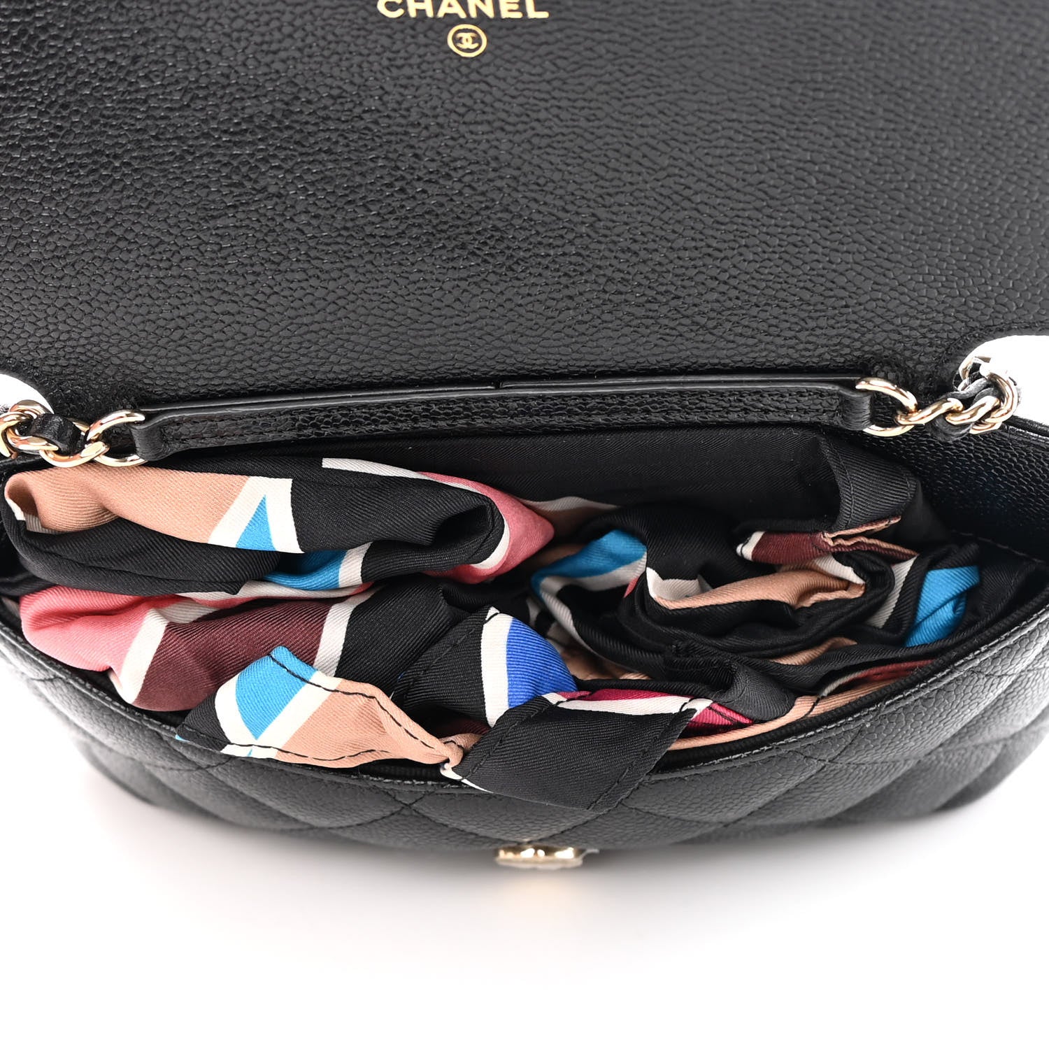 Chanel Caviar Fabric Quilted Foldable Tote With Chain Black Multicolor 9 of 19