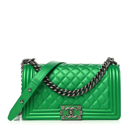 Chanel Metallic Calfskin Quilted Medium Boy Flap Green 1 of 10