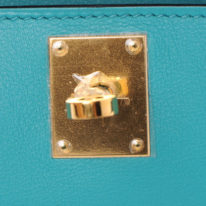 Hermes Swift Kelly Cut Clutch Pochette Bleu Paon 16 of 22