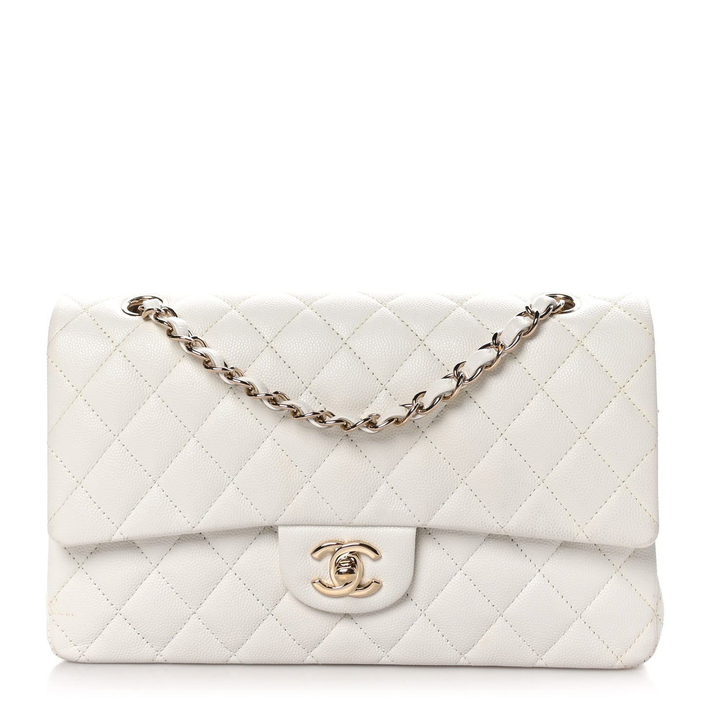 Caviar Quilted Medium Double Flap White