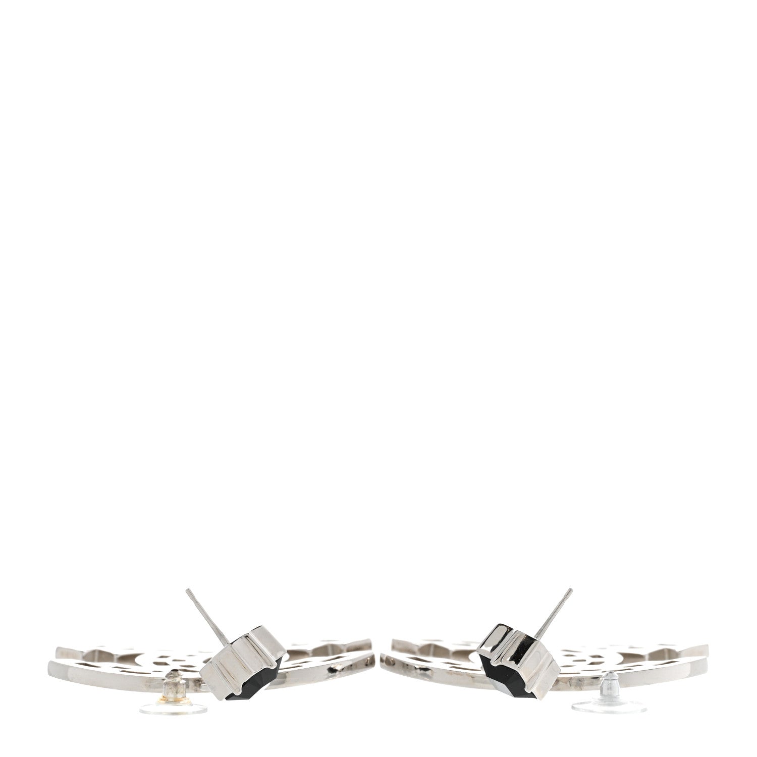 Chanel Baguette Crystal CC Drop Earrings Silver Black 3 of 5