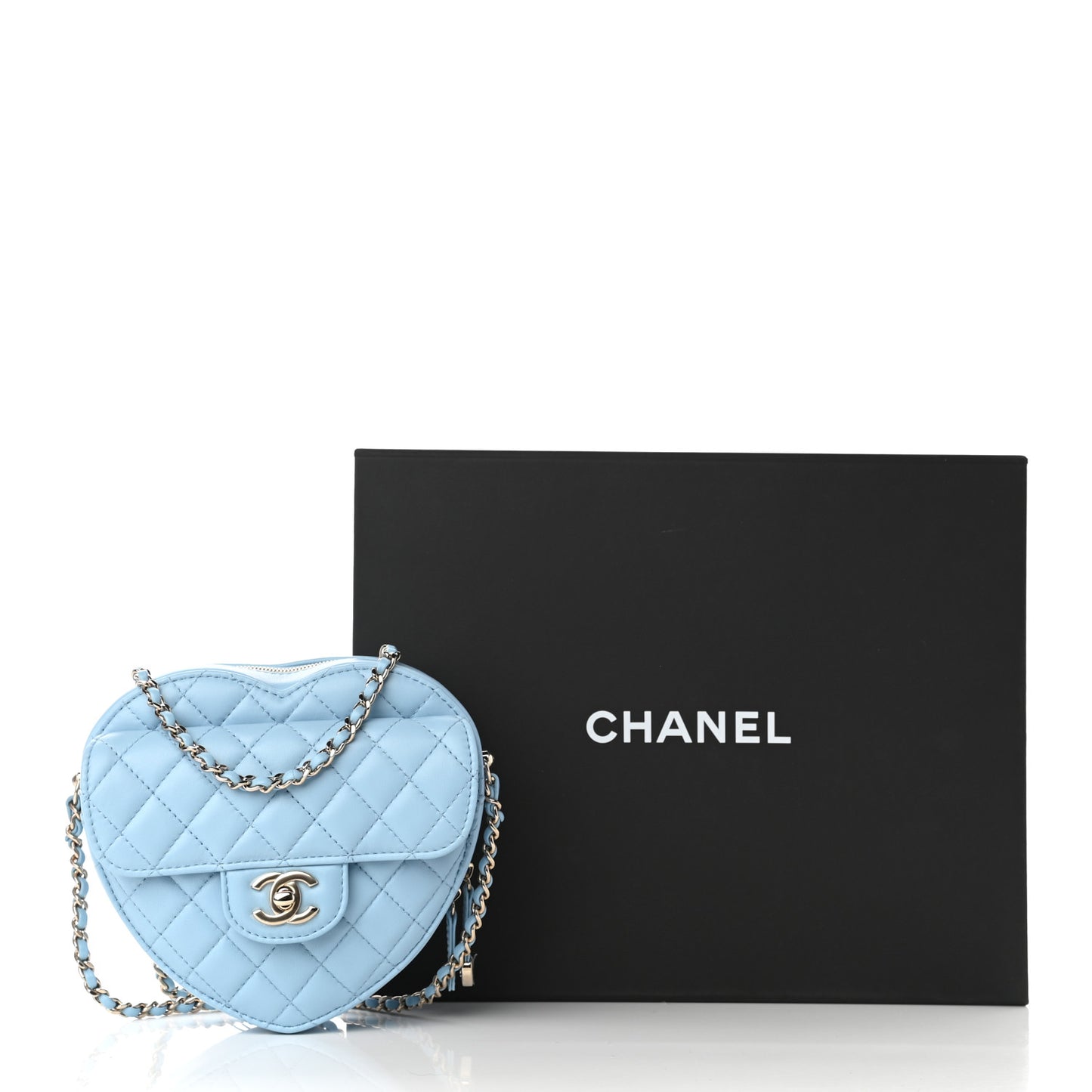 Lambskin Quilted CC In Love Heart Bag Light Blue