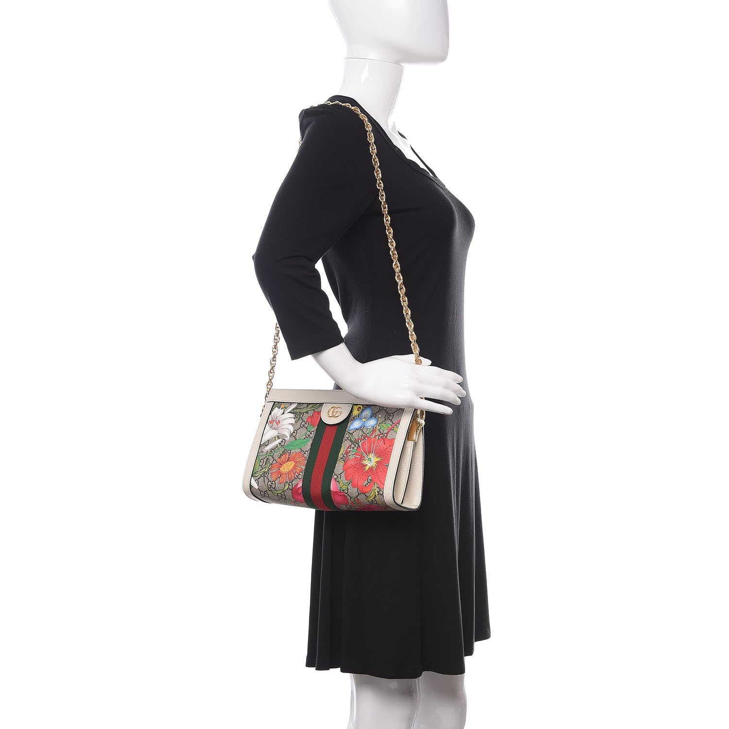 Gucci GG Supreme Monogram Flora Web Small Ophidia Chain Shoulder Bag White 2 of 10