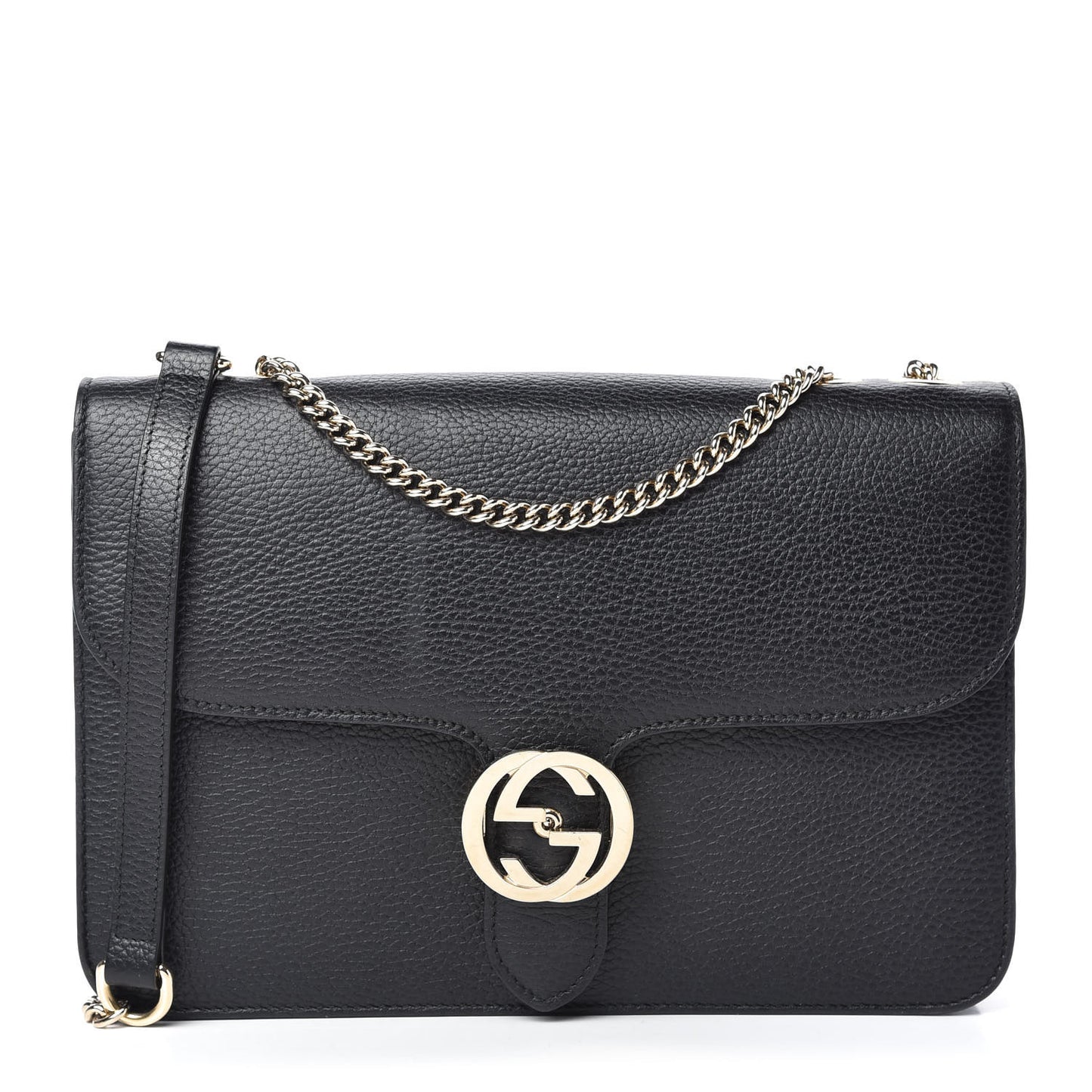 Dollar Calfskin Interlocking G Shoulder Bag Black
