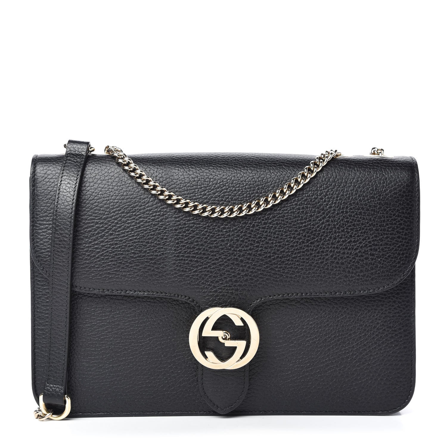 Gucci Dollar Calfskin Interlocking G Shoulder Bag Black 1 of 10