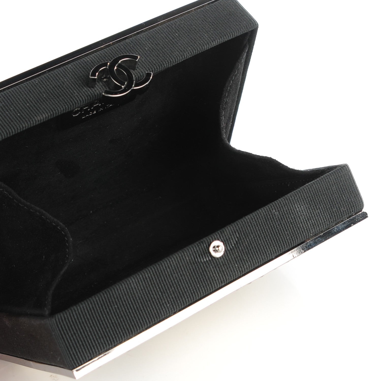 Chanel Grosgrain Crystal Box Wristlet Clutch Black White 4 of 6