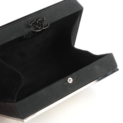 Chanel Grosgrain Crystal Box Wristlet Clutch Black White 4 of 6