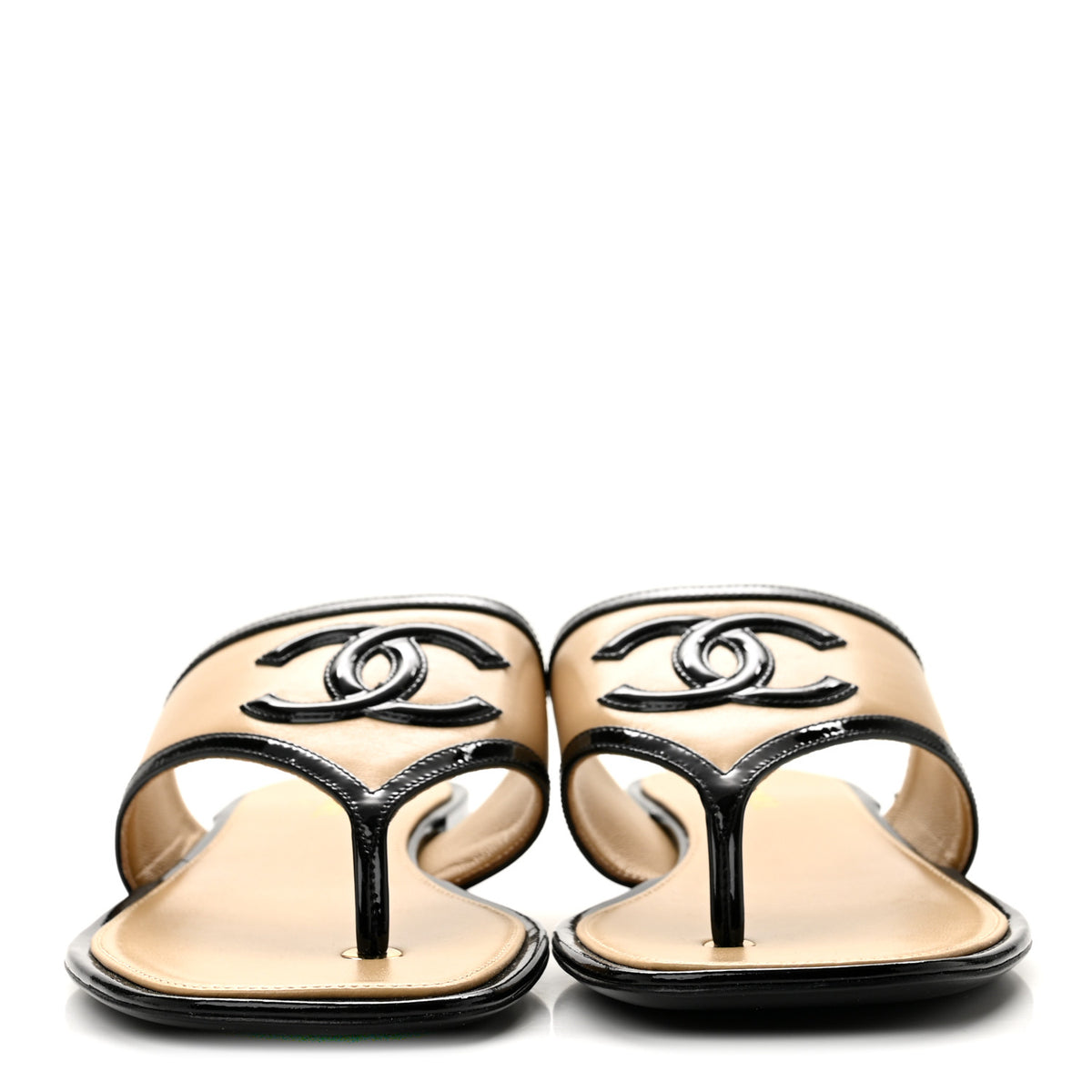 Chanel Lambskin Patent Calfskin CC Thong Sandals 39 White Black 3 of 10