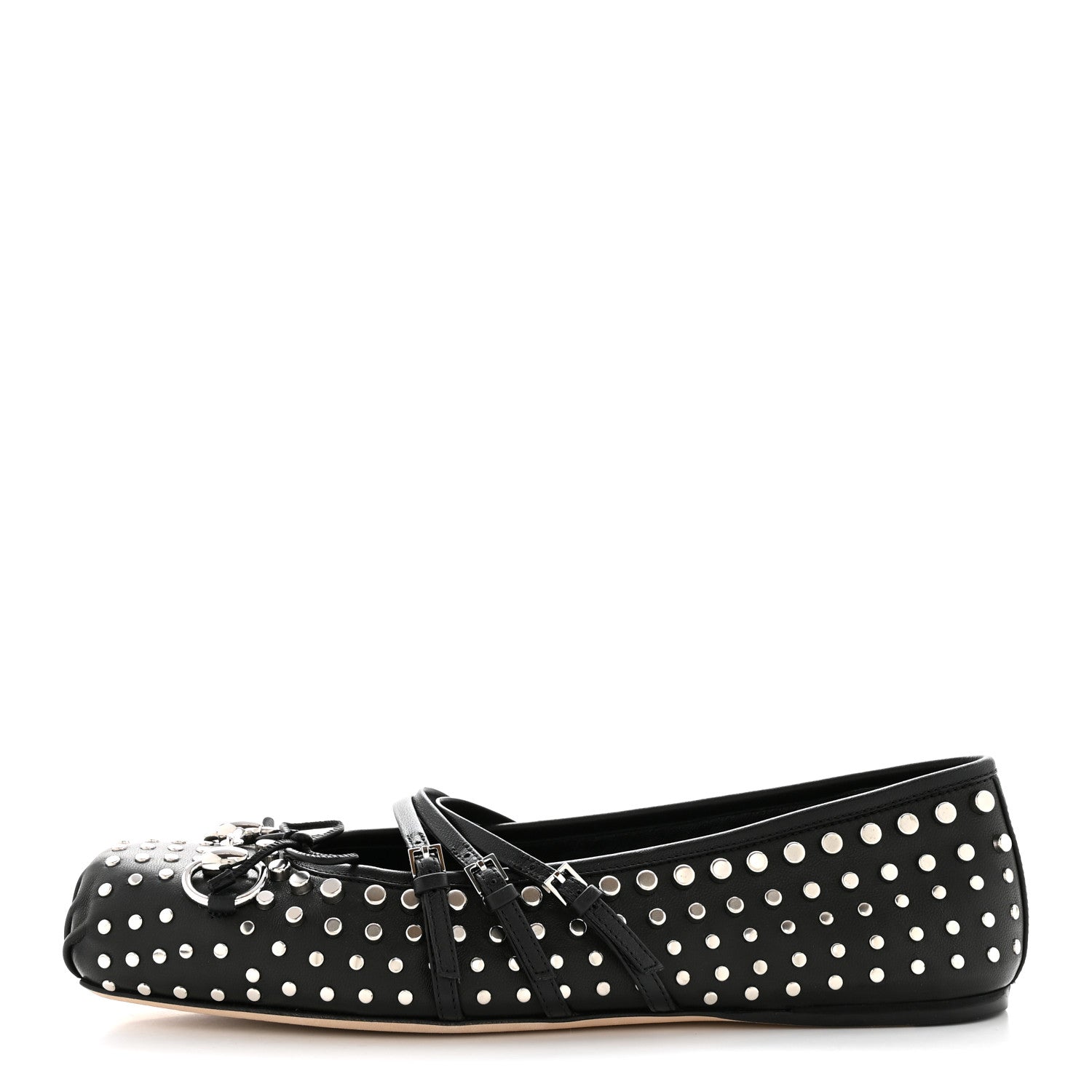 Gucci Nappa Carmaque Studded Horsebit Ballet Flats 39.5 Black 1 of 11