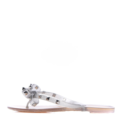 Valentino Garavani PVC Jelly Glitter Rockstud Bow Thong Sandals 36 Silver 1 of 7