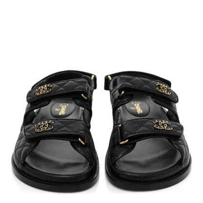 Chanel Grained Calfskin Velcro Dad Sandals 39 Black 2 of 9