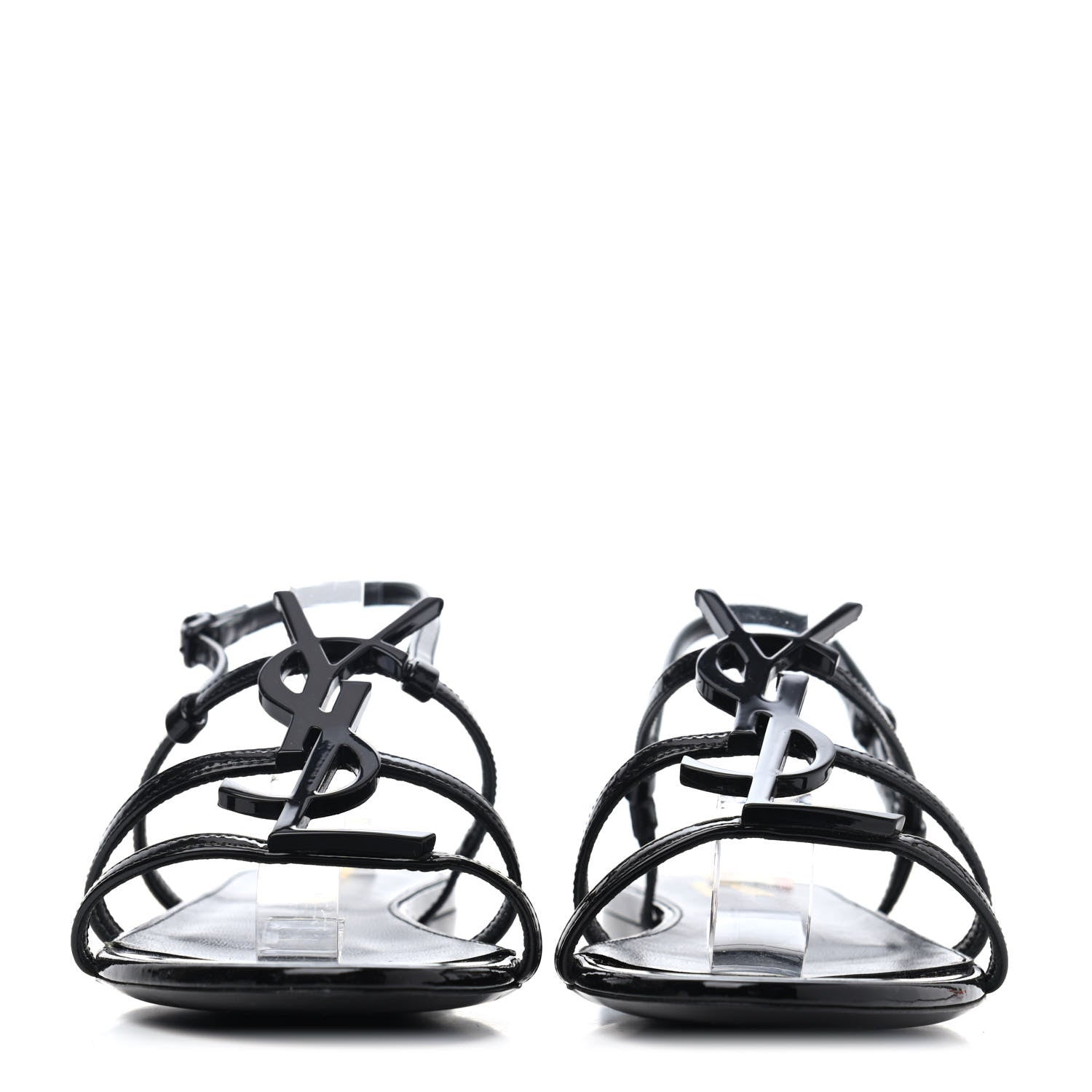 Saint Laurent Patent Calfskin Cassandra Monogram Sandals 37.5 Black 2 of 4