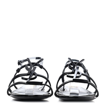 Saint Laurent Patent Calfskin Cassandra Monogram Sandals 37.5 Black 2 of 4