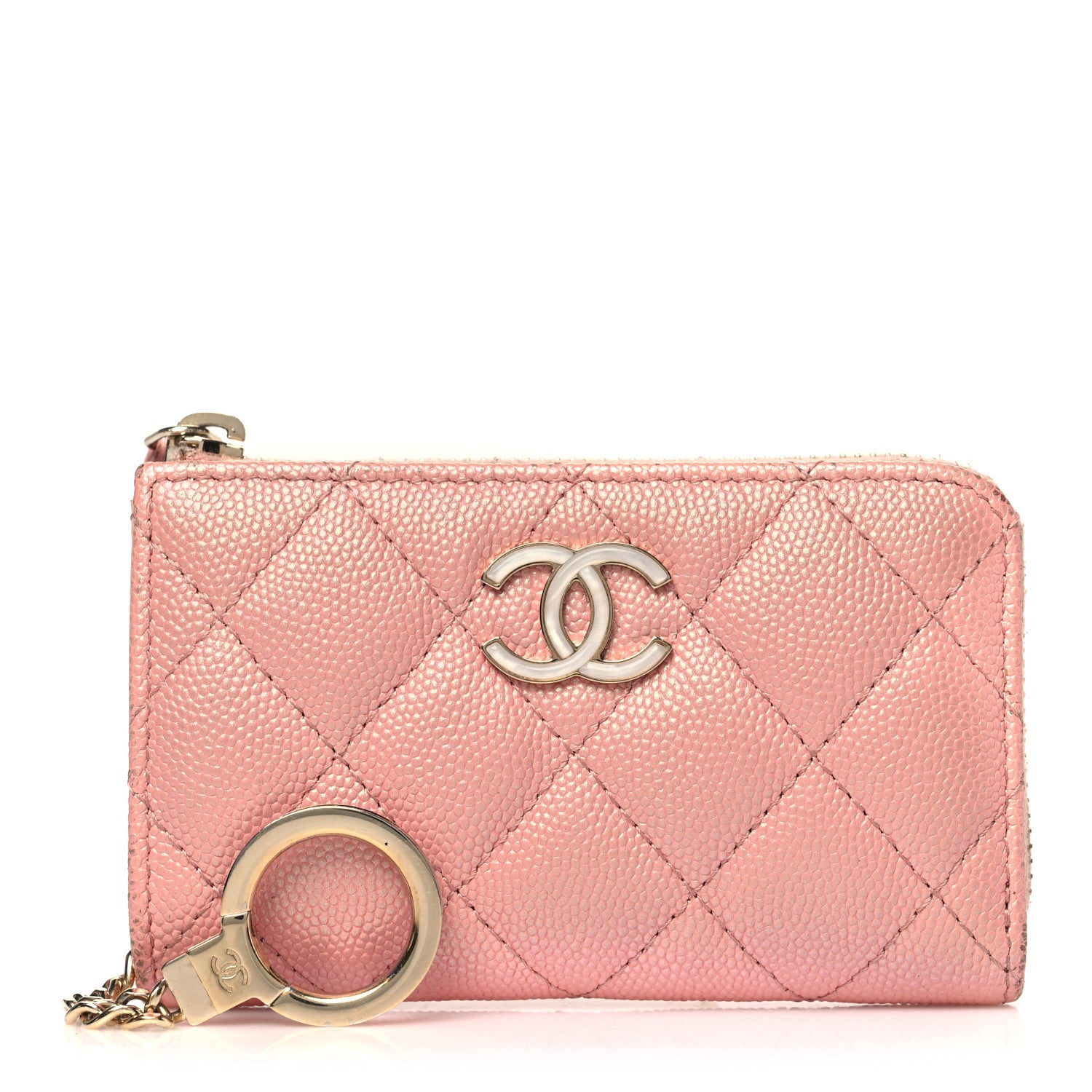 Chanel Iridescent Caviar Quilted Zipped Key Holder Case Rose Pink 1 of 9