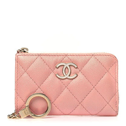 Chanel Iridescent Caviar Quilted Zipped Key Holder Case Rose Pink 1 of 9
