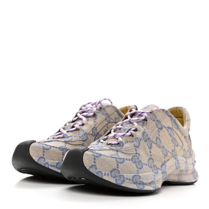 Gucci Ultralight Plume Calfskin Monogram Printed Mens Gucci Run Sneakers 10.5 Beige Blue 3 of 8