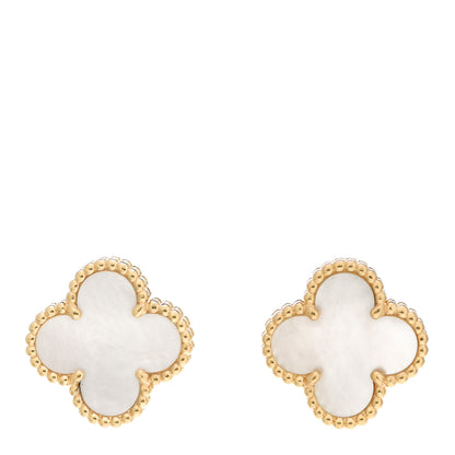 Van Cleef & Arpels 18K Yellow Gold Mother of Pearl Vintage Alhambra Earrings 1 of 4