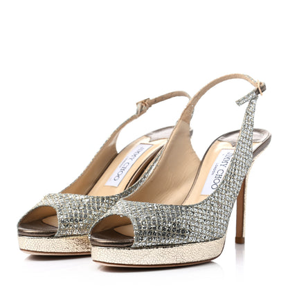 Jimmy Choo Glitter Fabric Nova Slingback Pumps 37 Champagne 2 of 7