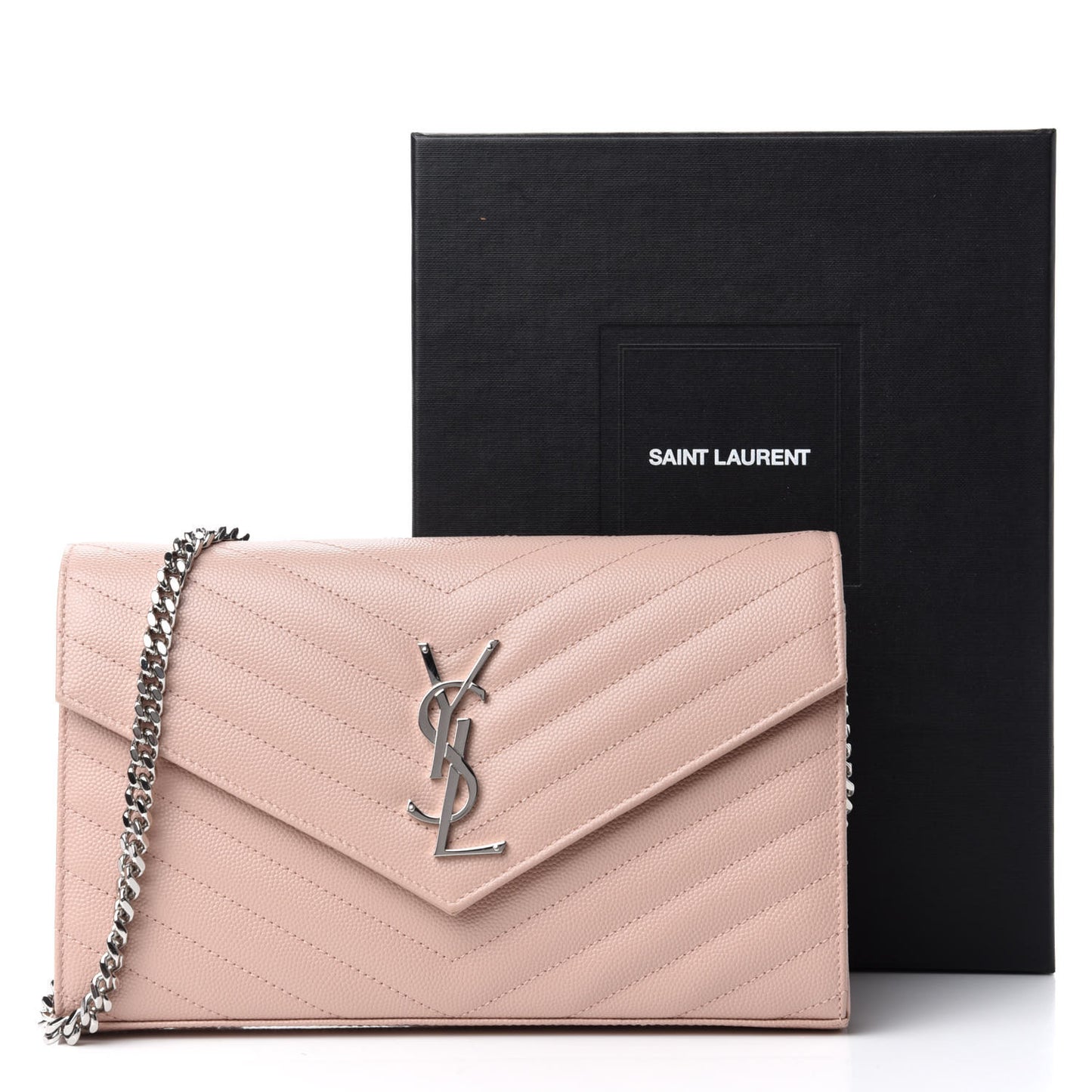 Grain De Poudre Matelasse Chevron Monogram Chain Wallet Pale Pink