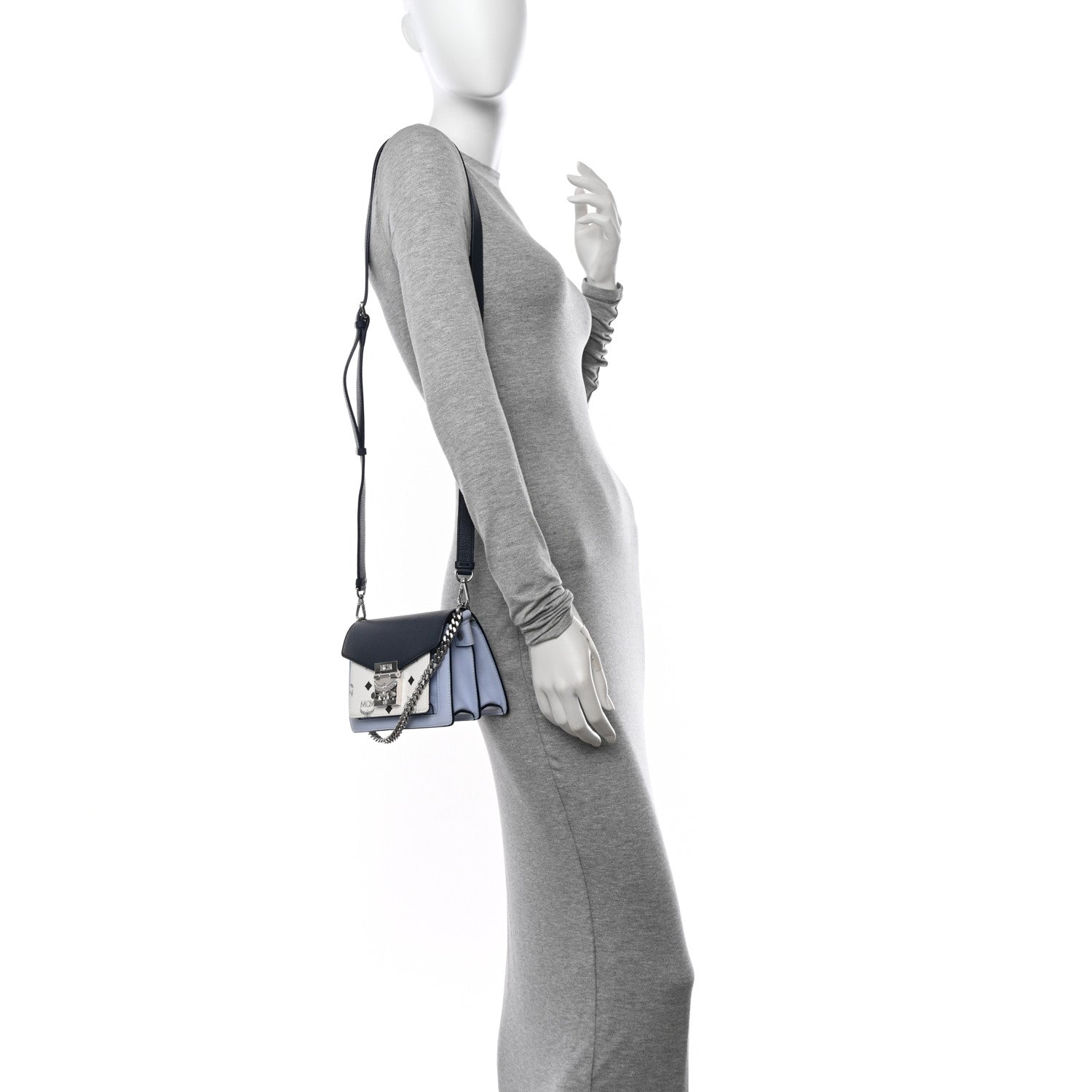 MCM Calfskin Visetos Mini Patricia Crossbody Bag Indigo White 3 of 11
