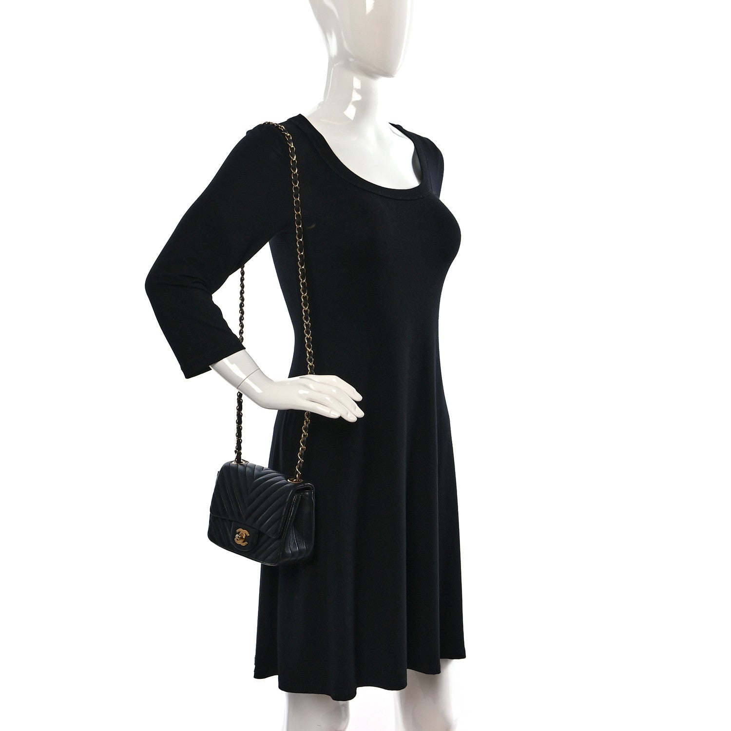 Chanel Lambskin Chevron Quilted Mini Square Flap Black 2 of 12