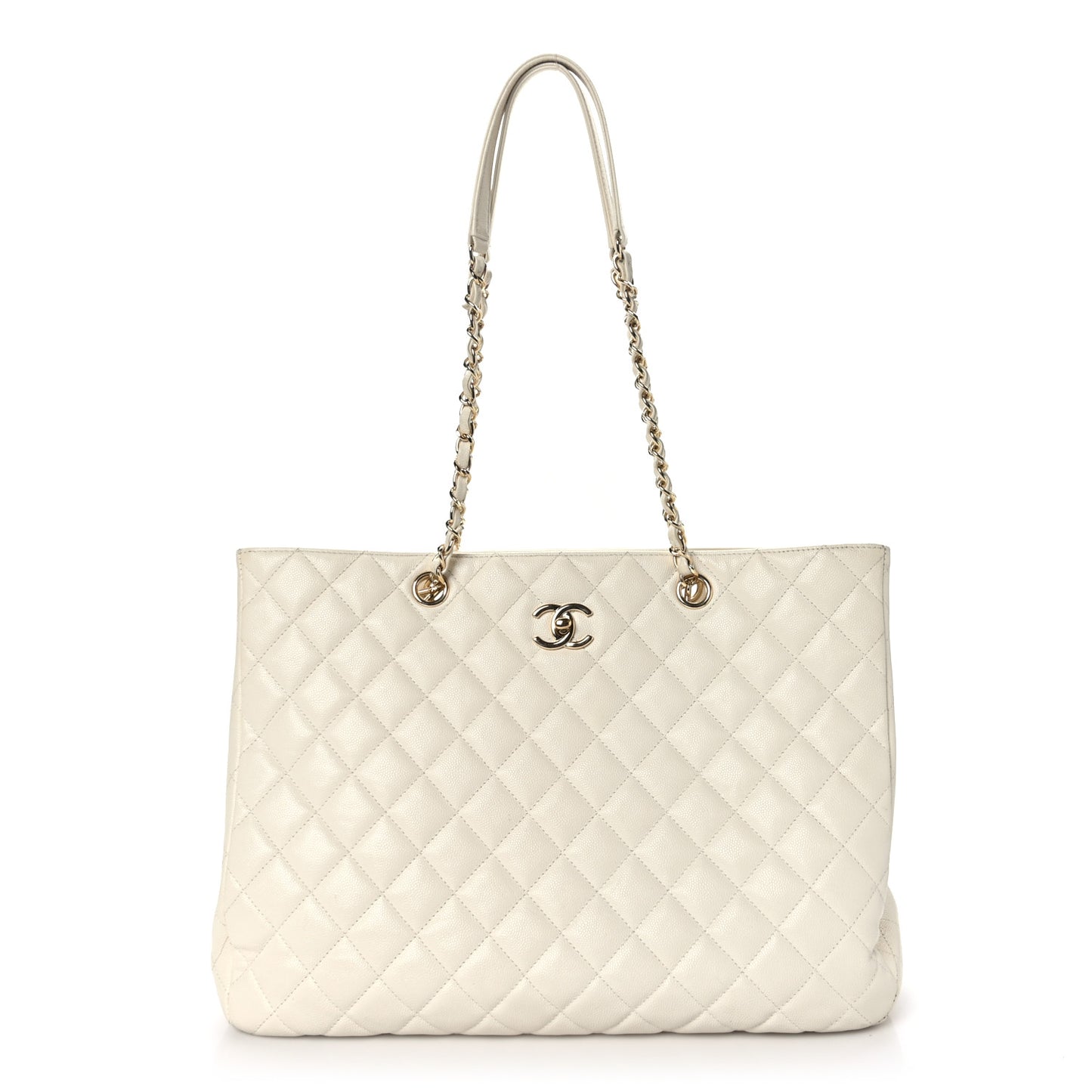 Caviar Quilted Large Classic Shopping Tote White
