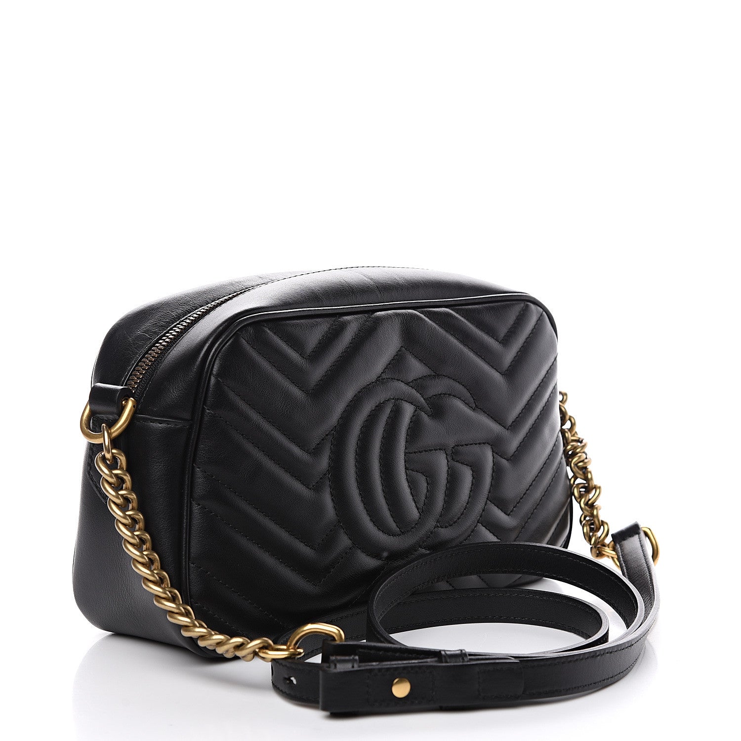 Gucci Calfskin Matelasse Small GG Marmont Chain Shoulder Bag Black 2 of 13