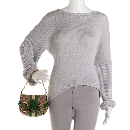 Gucci Monogram Web Horsebit Flap Bag Green 2 of 7