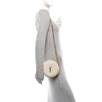 Saint Laurent Grain De Poudre Matelasse Chevron Quilted Round Vinyle Camera Bag Crema Soft 3 of 40