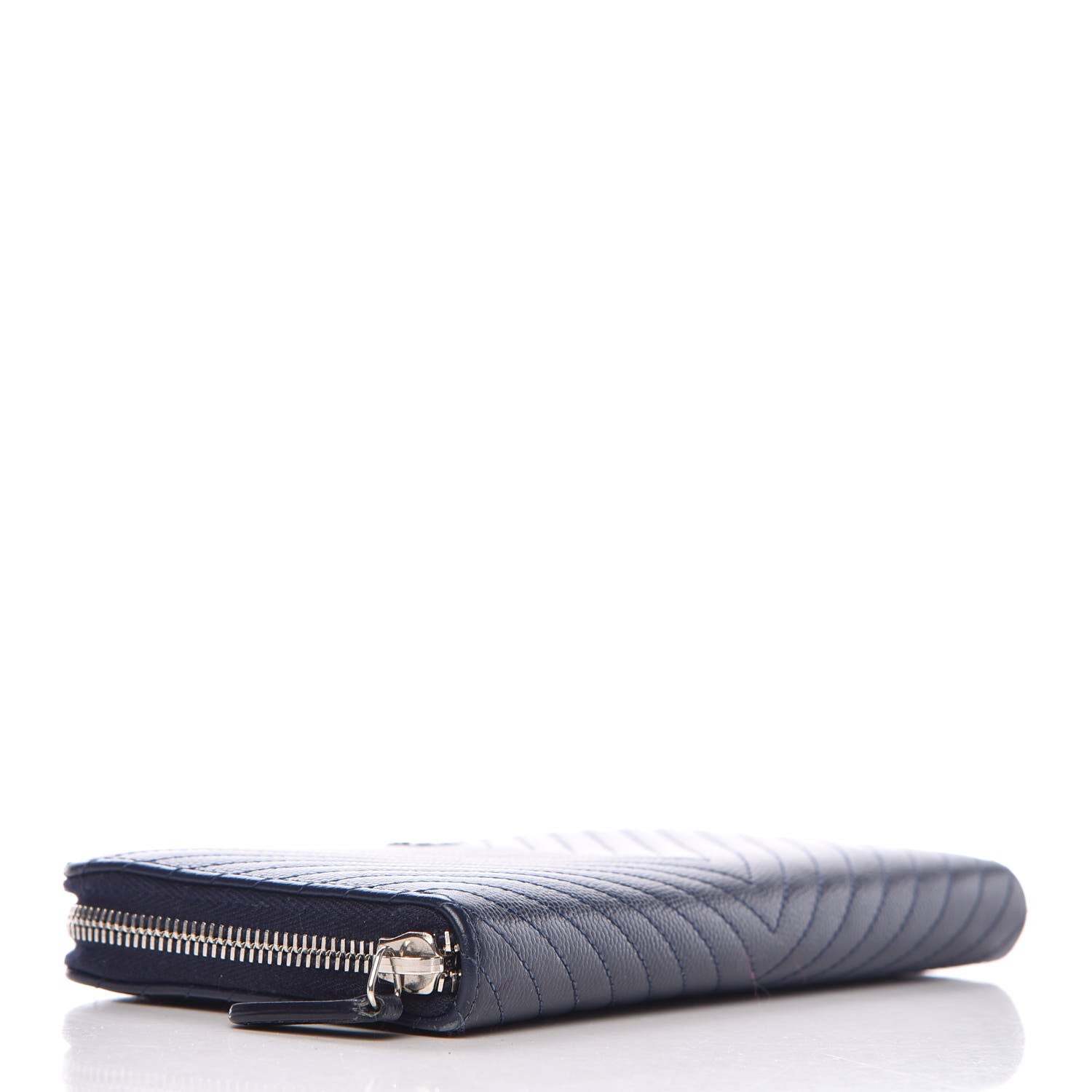 Chanel Caviar Chevron Quilted Large Gusset Zip Around Wallet Navy 4 of 8