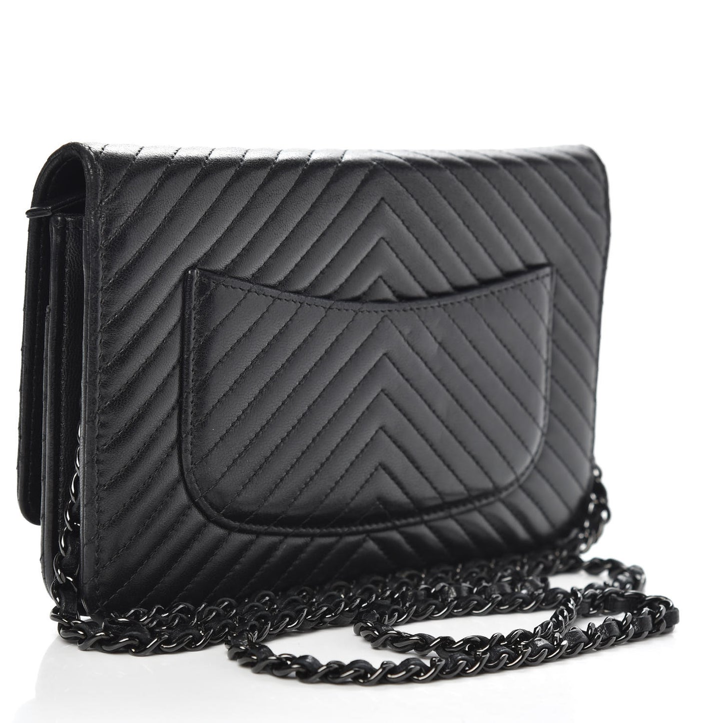 Lambskin Chevron Quilted Wallet On Chain WOC So Black