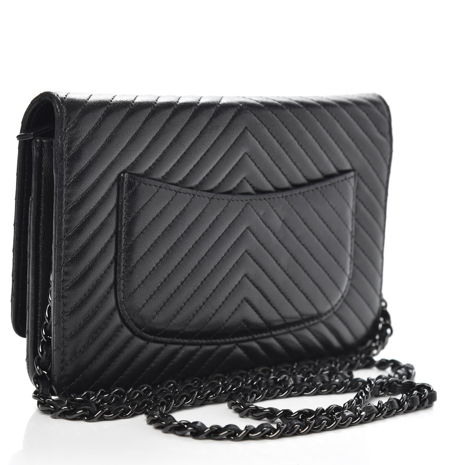Chanel Lambskin Chevron Quilted Wallet On Chain WOC So Black 3 of 13