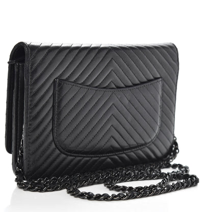 Chanel Lambskin Chevron Quilted Wallet On Chain WOC So Black 3 of 13