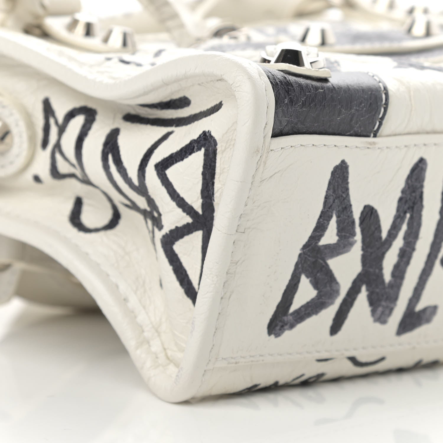 Balenciaga Agneau Arena Graffiti All Over Classic Silver Hardware Mini City White Black 9 of 13