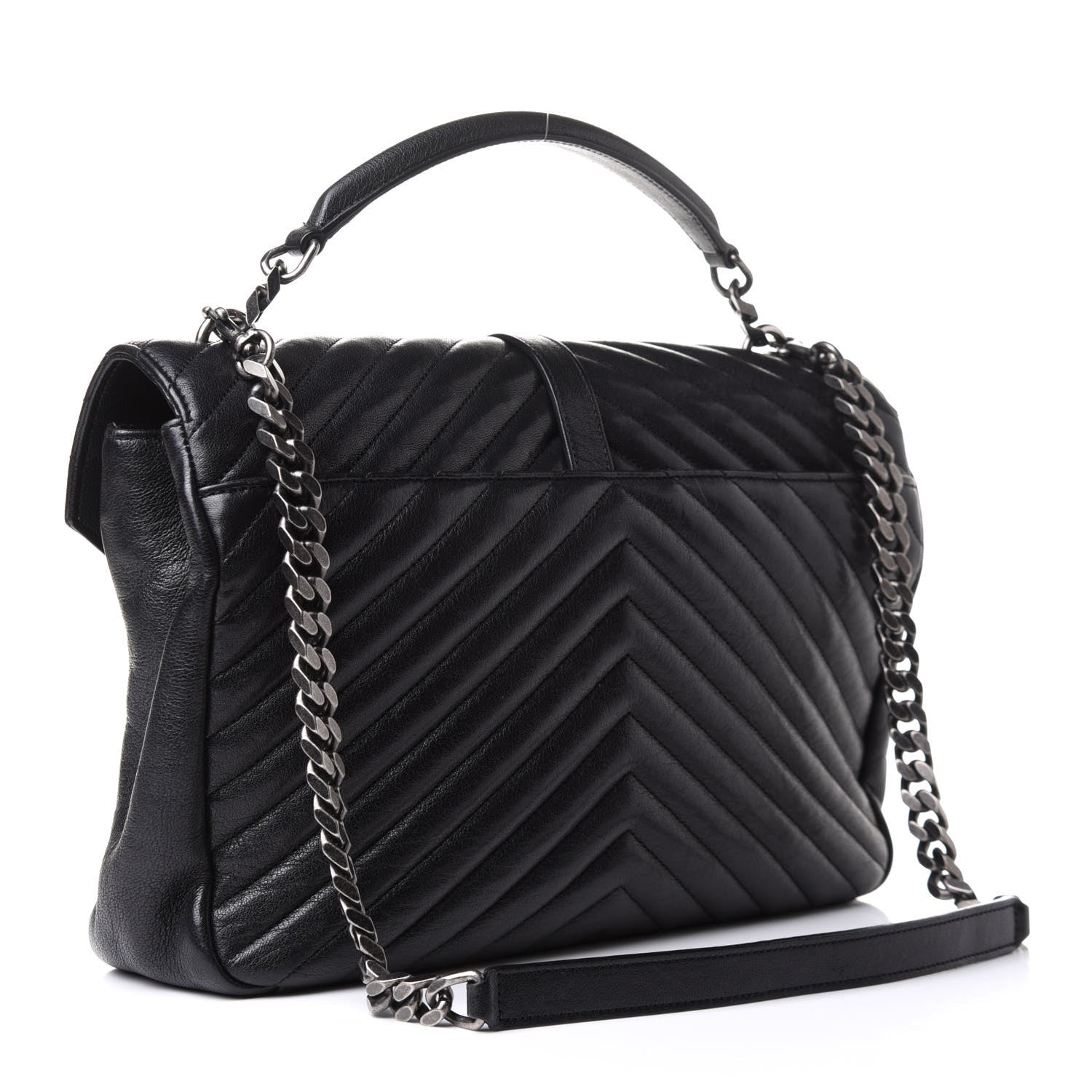 Saint Laurent Sheepskin Matelasse Chevron Monogram Monochrome Large College Satchel Black 2 of 8