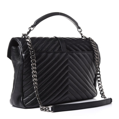 Saint Laurent Sheepskin Matelasse Chevron Monogram Monochrome Large College Satchel Black 2 of 8