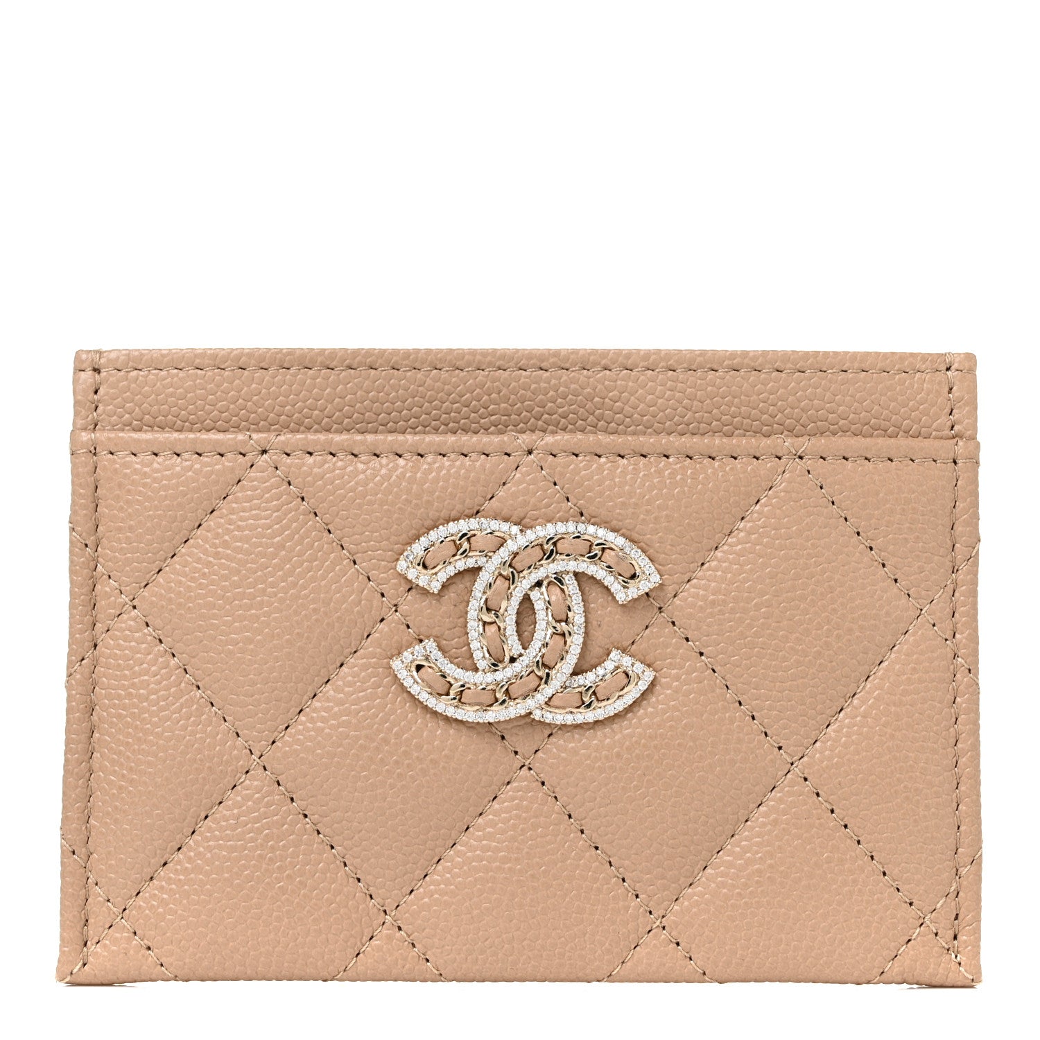 Chanel Caviar Quilted Crystal Card Holder Beige 1 of 12