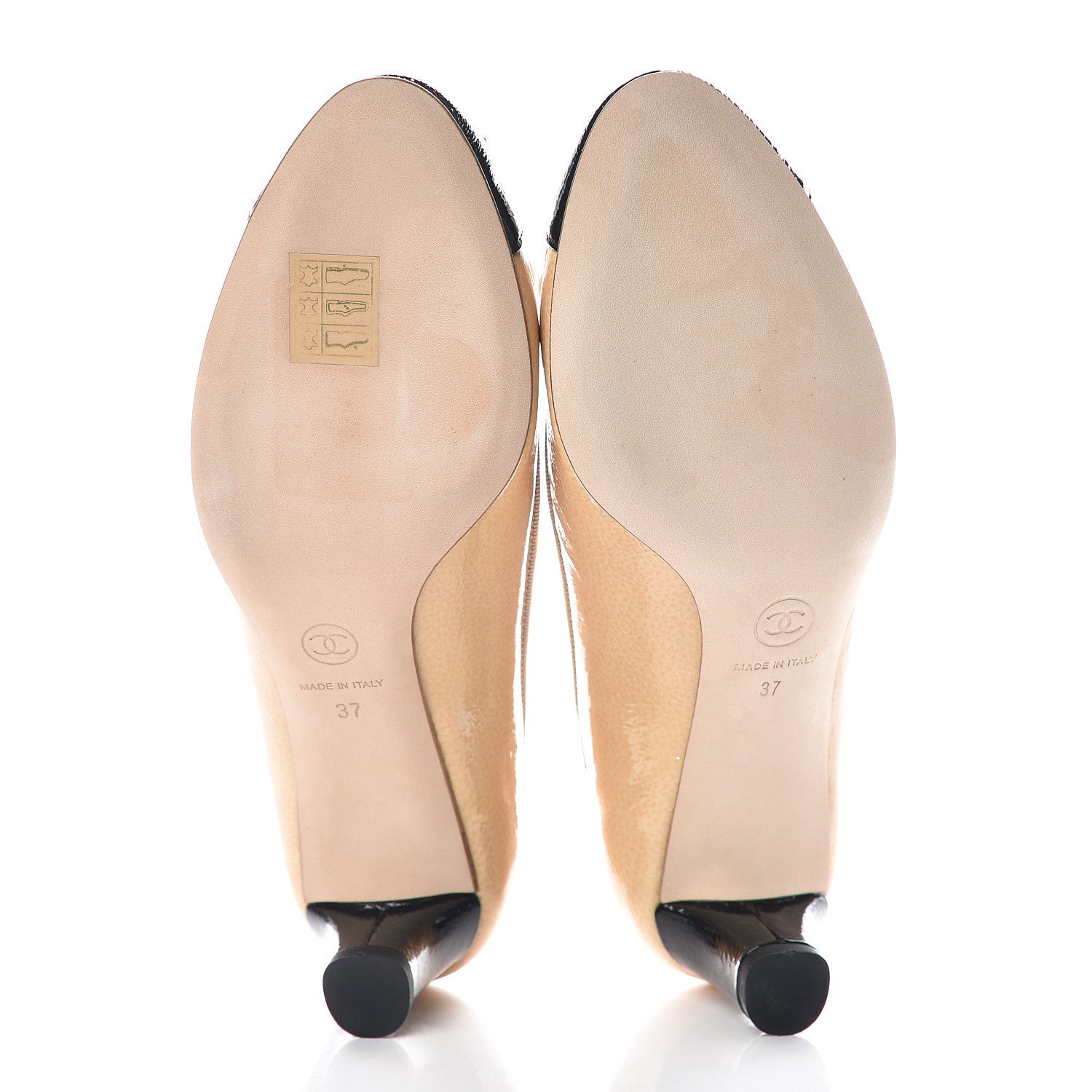 Chanel Patent CC Cap Toe Pumps 37 Light Beige Black 7 of 11