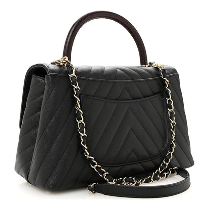 Chanel Caviar Lizard Embossed Quilted Chevron Small Coco Handle Flap Black 3 of 10