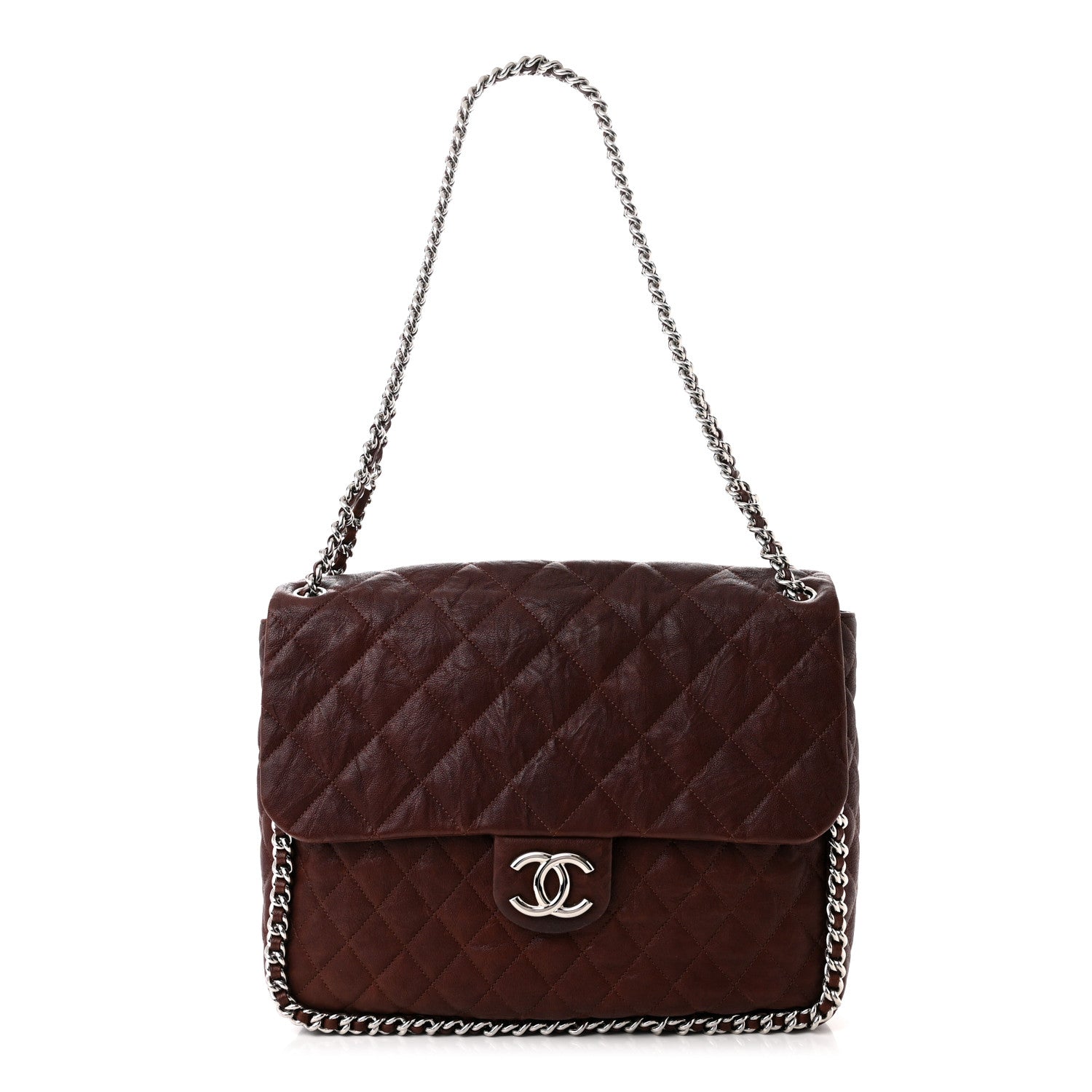 Chanel Washed Lambskin Quilted Chain Around Maxi Flap Dark Brown 1 of 12