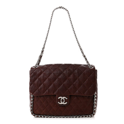 Chanel Washed Lambskin Quilted Chain Around Maxi Flap Dark Brown 1 of 12