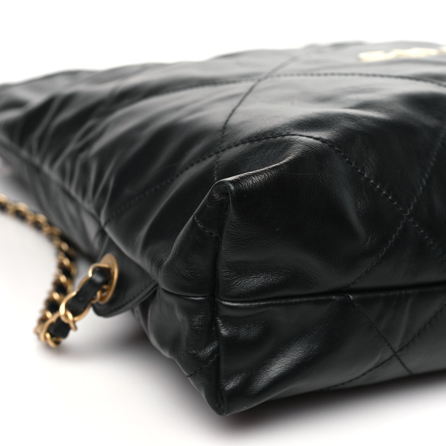 Shiny Calfskin Quilted Chanel 22 Backpack Black