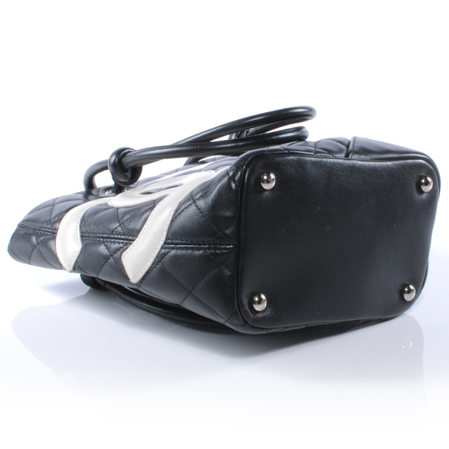 Calfskin Quilted Small Cambon Tote Black White